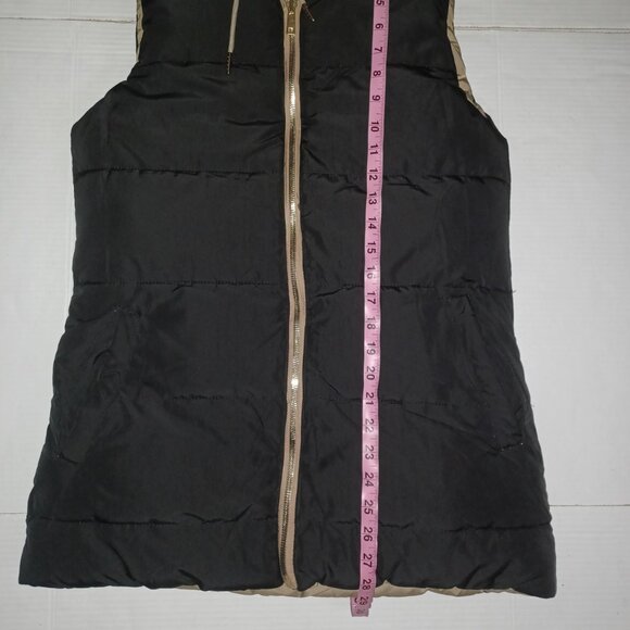 SNOBBISH COLLECTION REVERSIBLE WINTER PUFFER VEST REMOVABLE HOOD BLACK/BEIGE - Picture 6 of 10